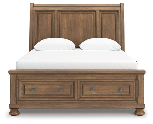 Feddinger Queen Storage Sleigh Bed with Mirrored Dresser
