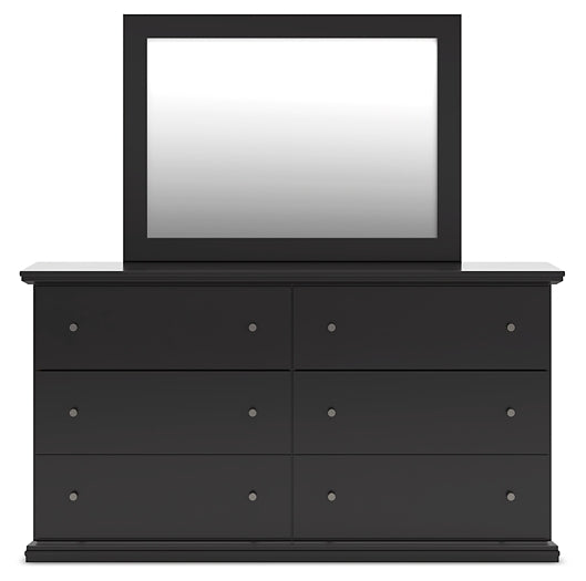 Maribel King Panel Bed with Mirrored Dresser and Nightstand