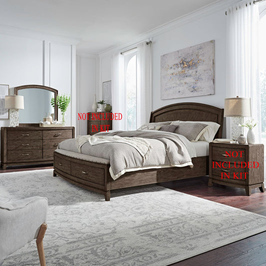 King Panel Storage Bed, Dresser & Mirror