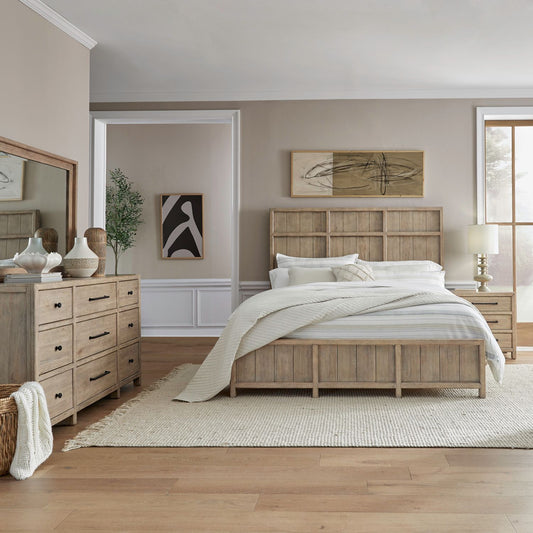 King Panel Bed, Dresser & Mirror, Night Stand