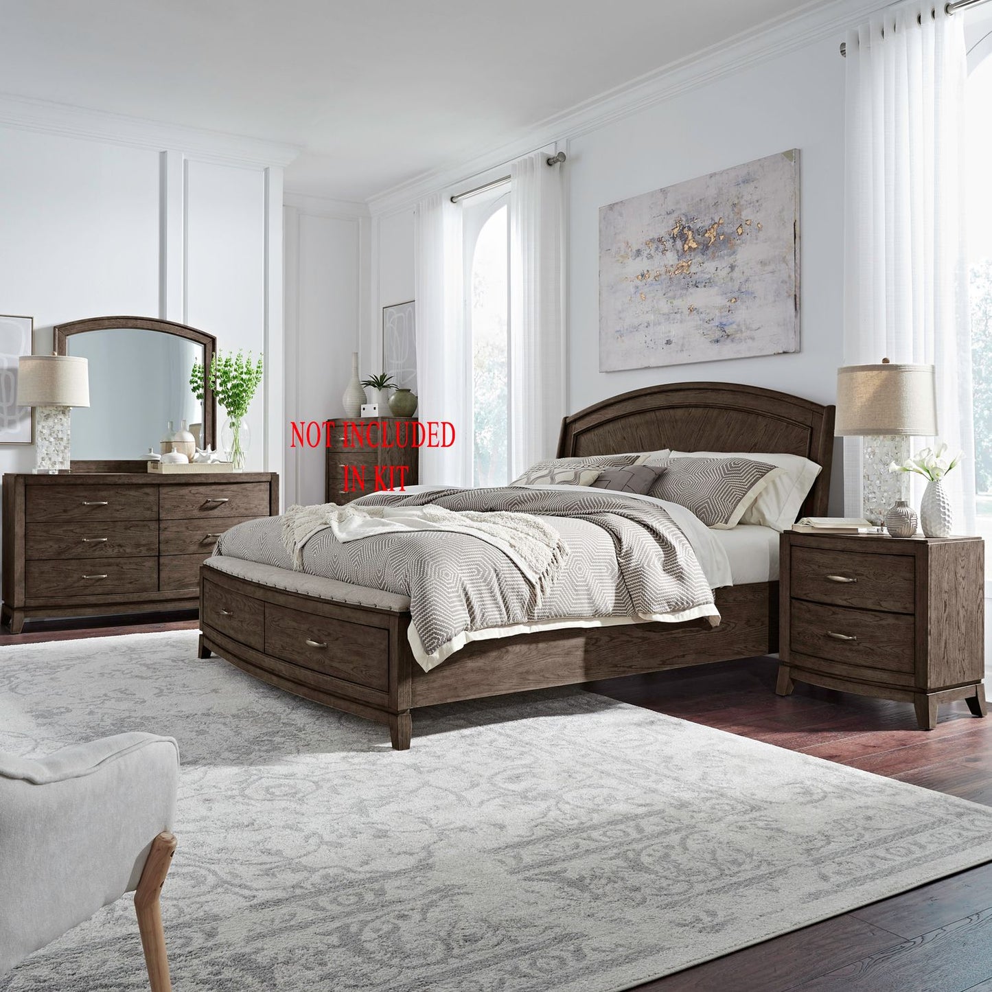 Queen Panel Storage Bed, Dresser & Mirror, Night Stand