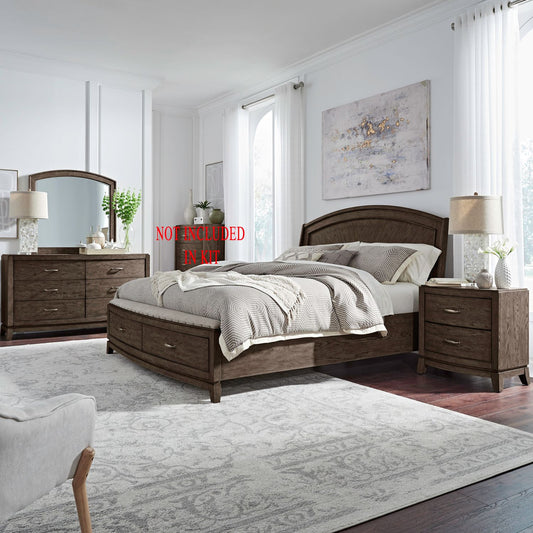King Panel Storage Bed, Dresser & Mirror, Night Stand