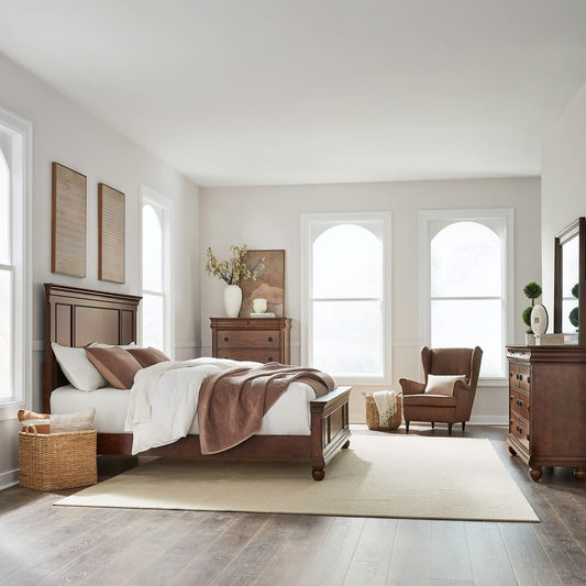 King Panel Bed, Dresser & Mirror, Chest