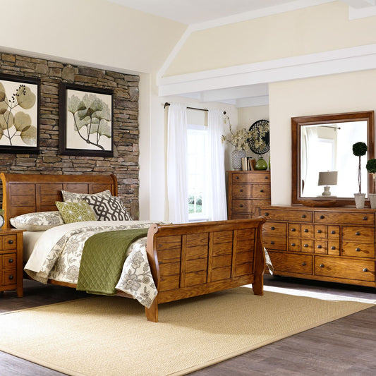 Queen Sleigh Bed, Dresser & Mirror, Chest