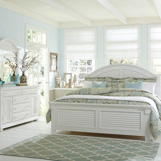 King Panel Bed, Dresser & Mirror, Night Stand