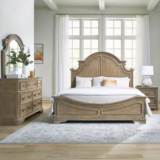 King Panel Bed, Dresser & Mirror, Night Stand