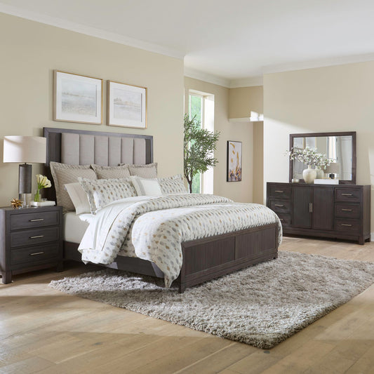 King California Uph Bed, Dresser & Mirror, Night Stand