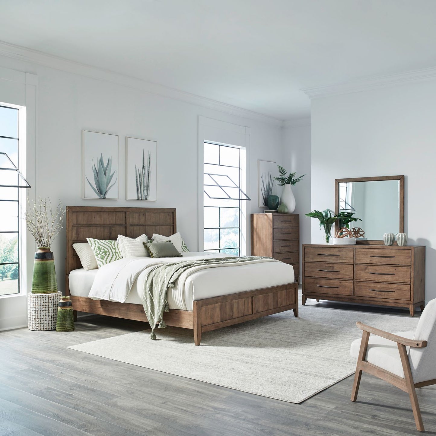 Queen Panel Bed, Dresser & Mirror, Chest