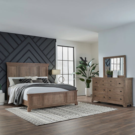 King Panel Bed, Dresser & Mirror