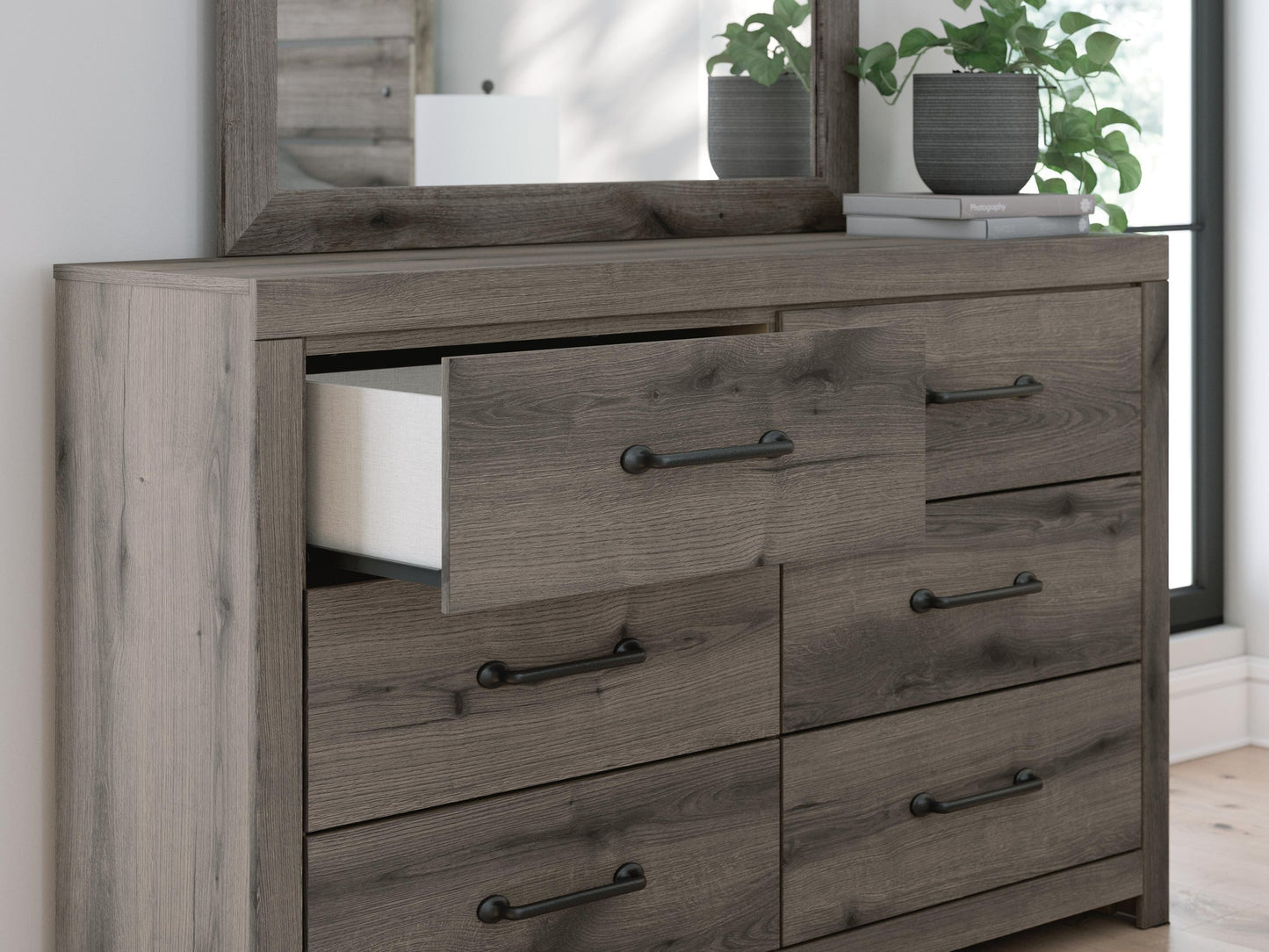 Graystorm Twin Panel Storage Bed, Dresser, Mirror and Nightstand