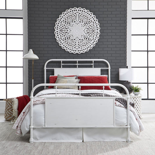 King Metal Bed - Antique White