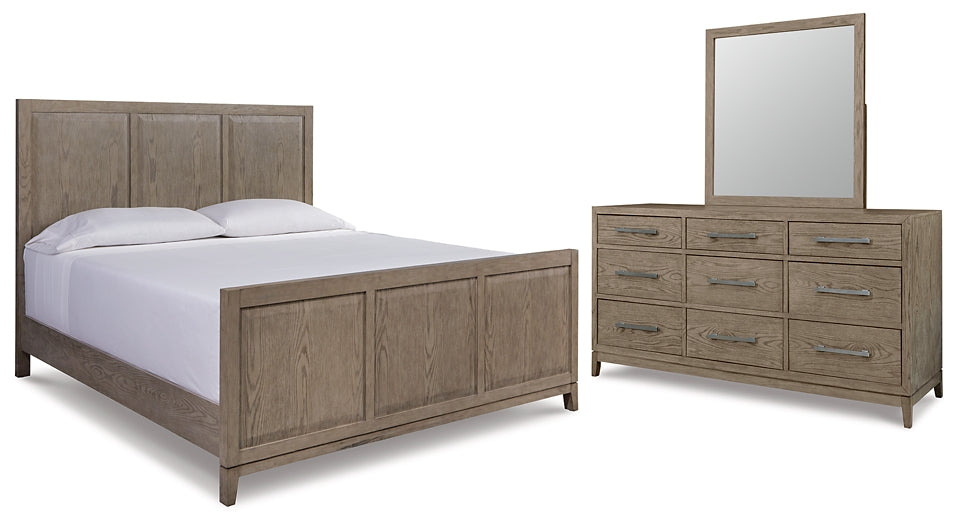 Chrestner California King Panel Bed with Mirrored Dresser
