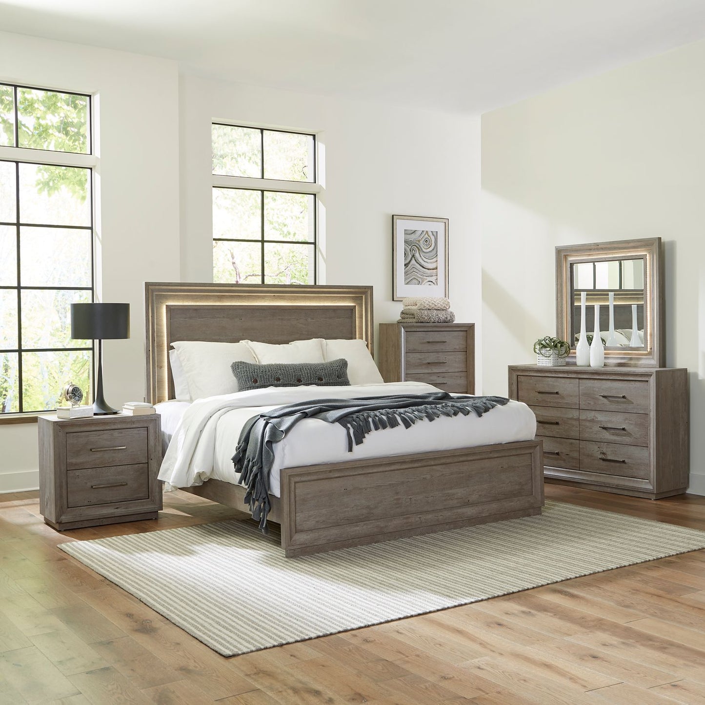 Horizons - King Panel Bed, Dresser & Mirror, Chest, Night Stand